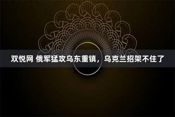 双悦网 俄军猛攻乌东重镇，乌克兰招架不住了